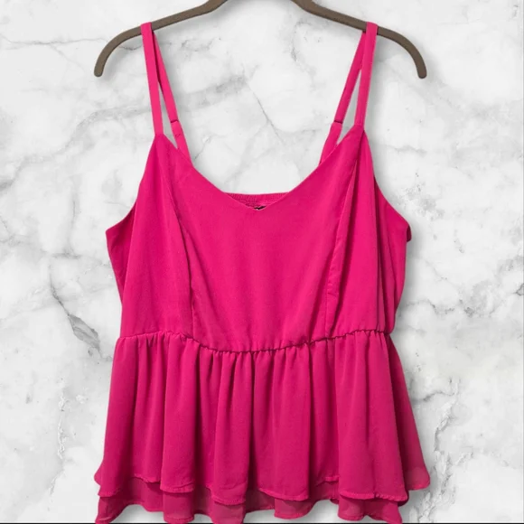 Torrid Neon Pink Peplum Chiffon Midi Cami Tank Top‎ Size 0 (Large/12) - Picture 2 of 8